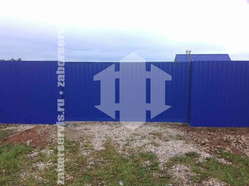 Забор из профнастила синий 75 метров